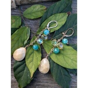 Vintage Chalcedony Green Stone Dangle Earrings